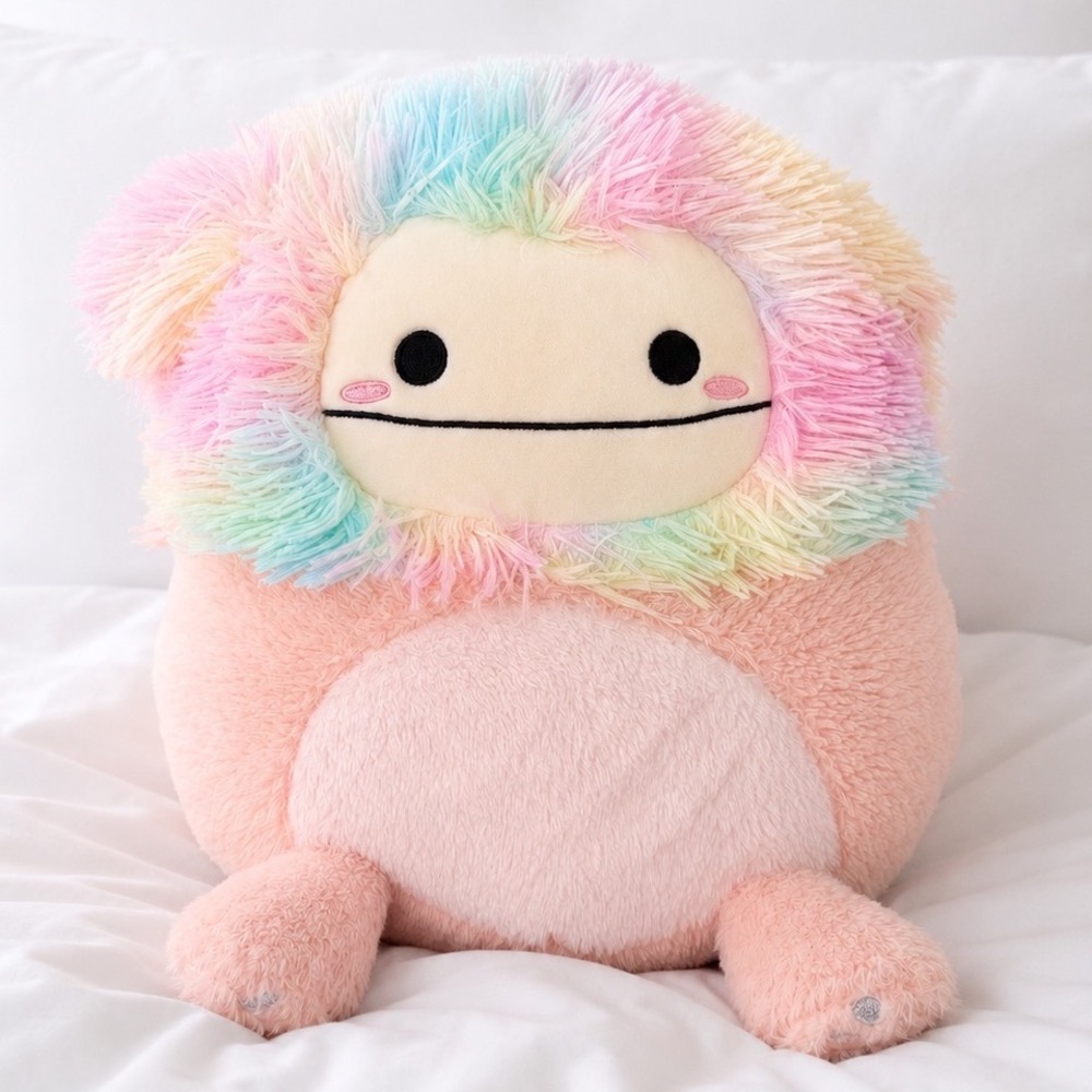 Squishmallows Fuzzamallows Brina the Bigfoot 12 Inch Pink Rainbow Plush Toy
